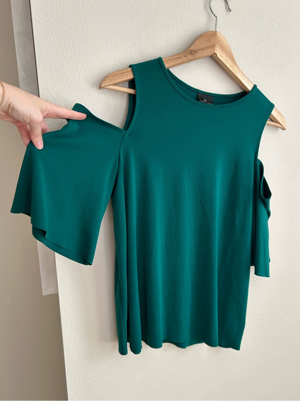 Worthington Dark Green Cold Shoulder Short Sleeve Shirt Blouse Size S Small
